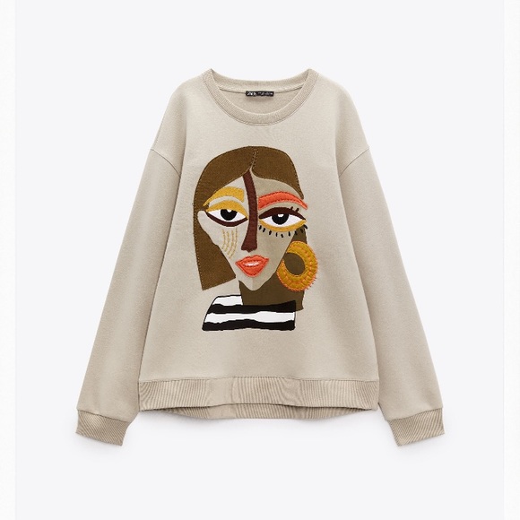 Zara printed sweatshirt in small - beige ref 1165/542 - Picture 1 of 1